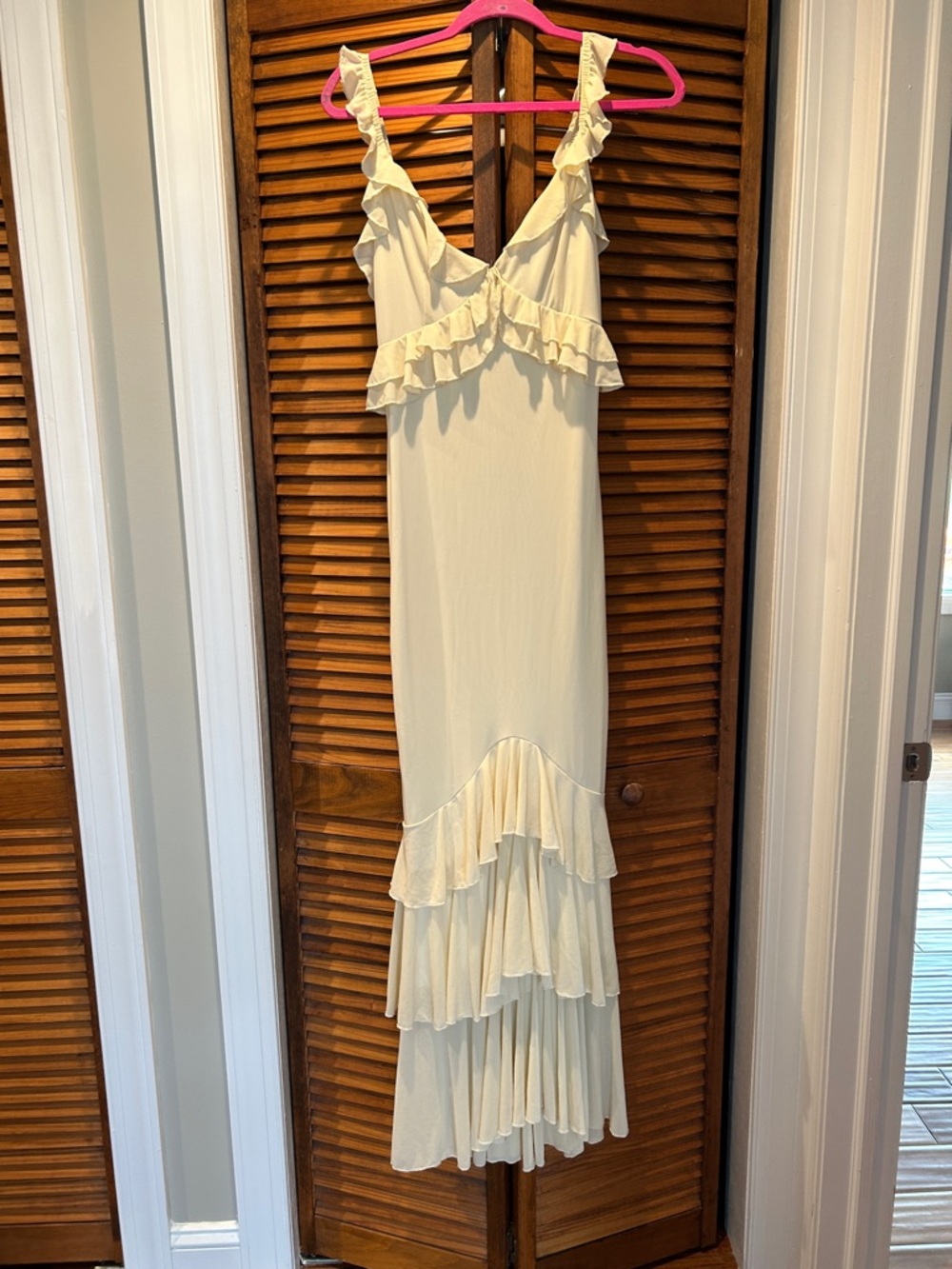 Ivory Ruffle Maxi Dress with Tiered Hem